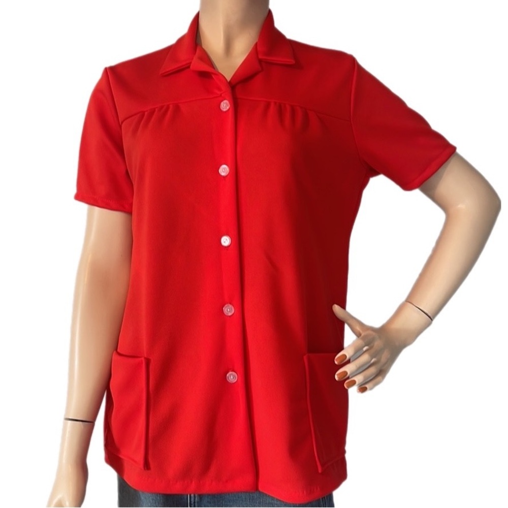 Vintage 70s Red Polyester Button Front Shirt